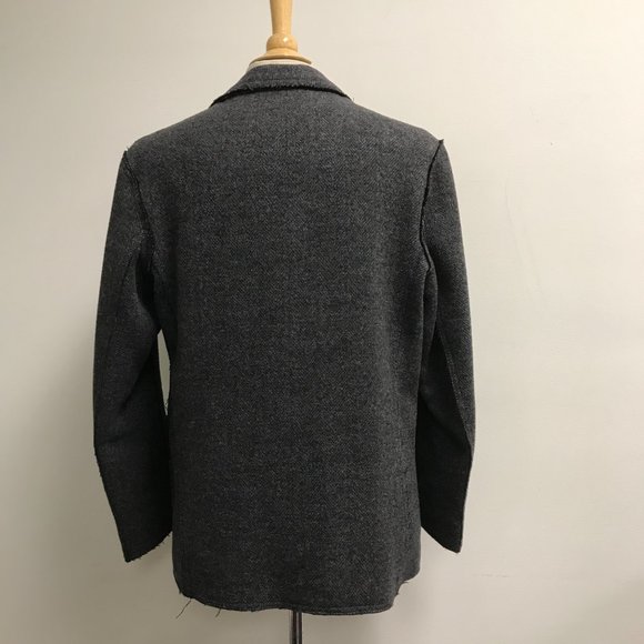 PHIL GREEN blazer black herringbone double faced wool fray edge M 40 - Picture 5 of 8